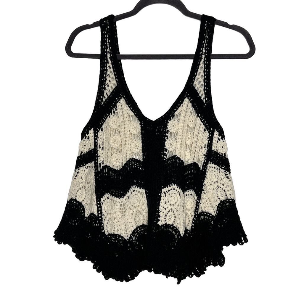 POL Crochet Tank Top Small Geometric Bohemian Sleeveless Black - Picture 2 of 9